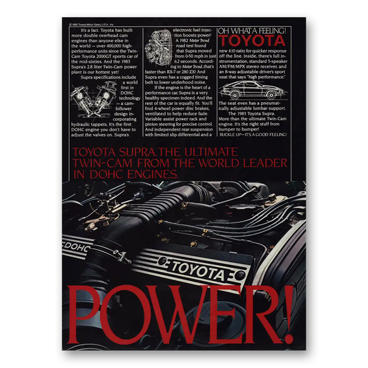 1983 Toyota Supra Overhead Cam Engines Power Vintage Magazine Print Ad