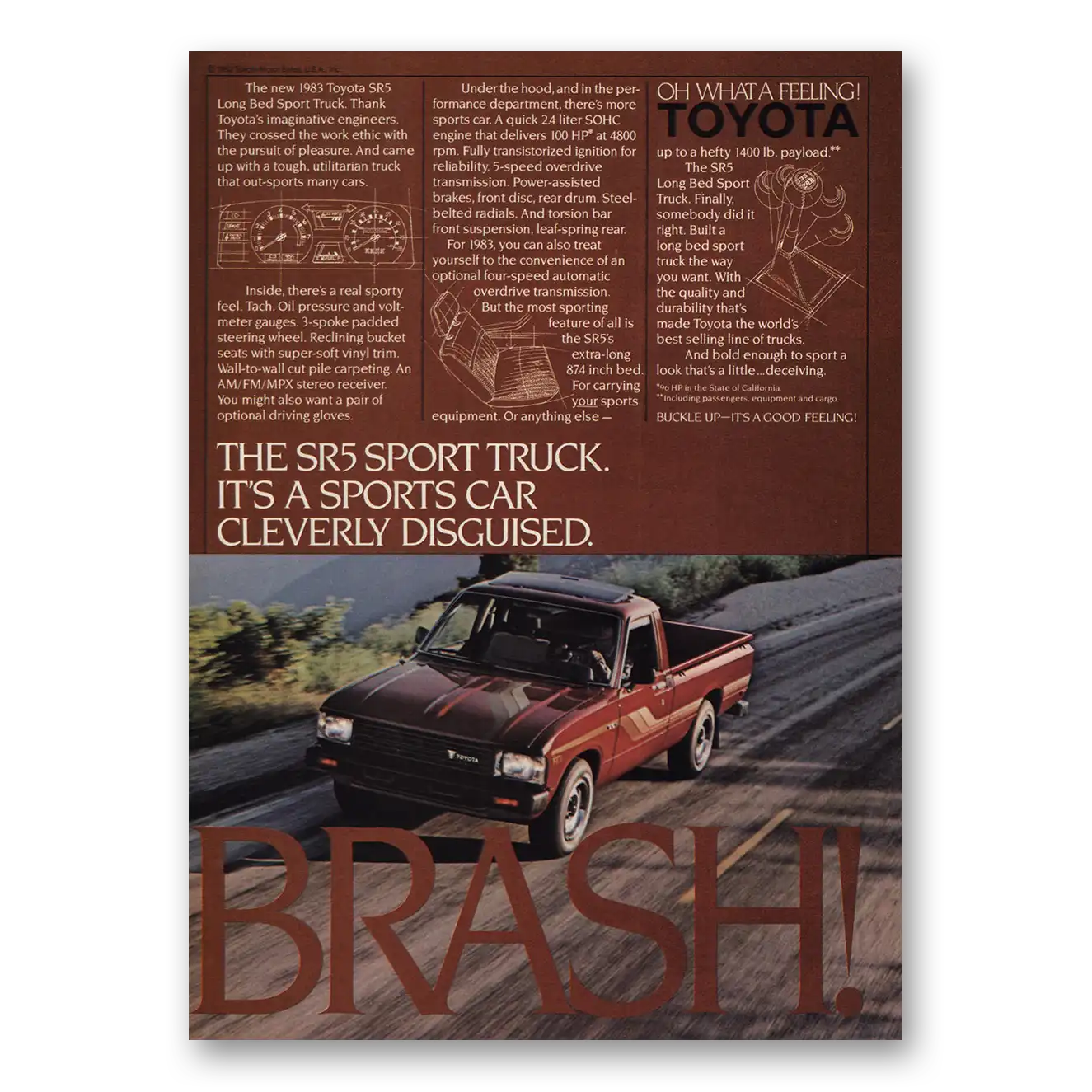 1983 Toyota SR5 Sport Truck Cleverly Disguised Brash Vintage Magazine Print Ad