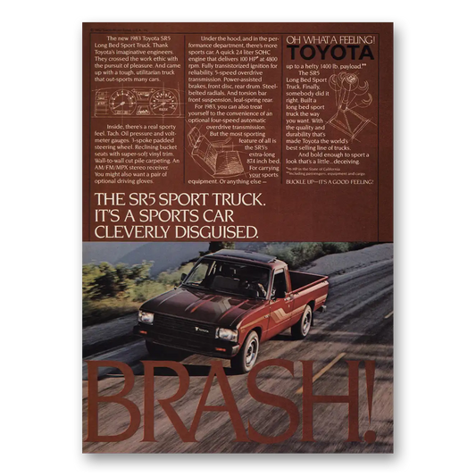 1983 Toyota SR5 Sport Truck Cleverly Disguised Brash Vintage Magazine Print Ad