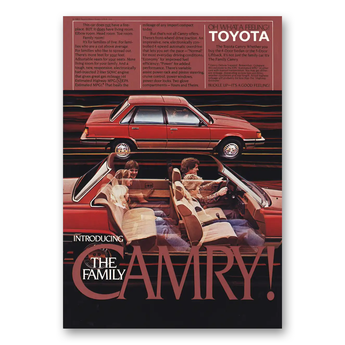 1983 Toyota Camry Does Not Have a Fireplace Vintage Magazine Print Ad