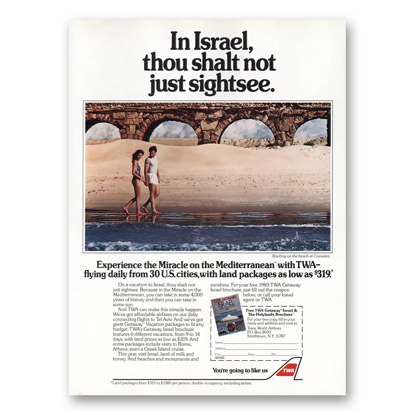 1983 TWA Airlines Israel Though Shalt Not Just Sightsee Vintage Magazine Print Ad