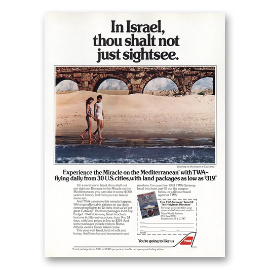 1983 TWA Airlines Israel Though Shalt Not Just Sightsee Vintage Magazine Print Ad