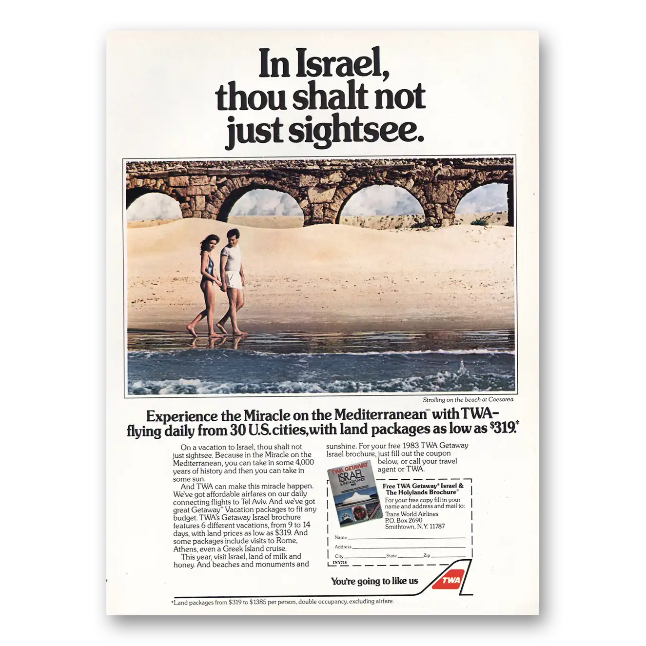 1983 TWA In Israel Thou Shalt Not Just Sightsee Vintage Magazine Print Ad