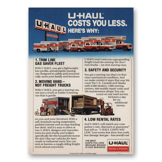 1983 Uhaul Trim Line Gas Saver Fleet Vintage Magazine Print Ad