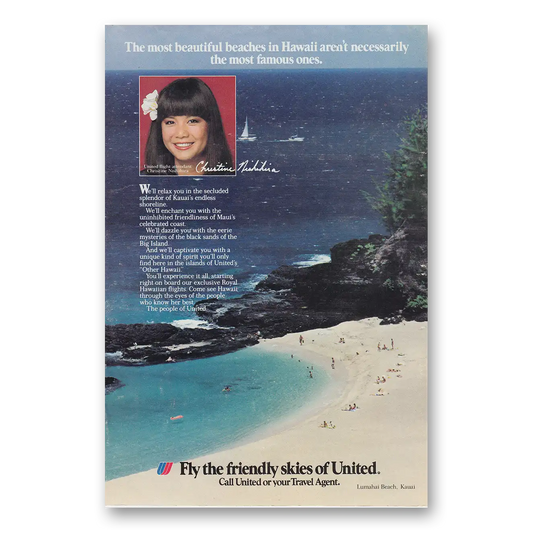 1983 United Airlines Most Beautiful Beaches Christine Nishihira Vintage Magazine Print Ad