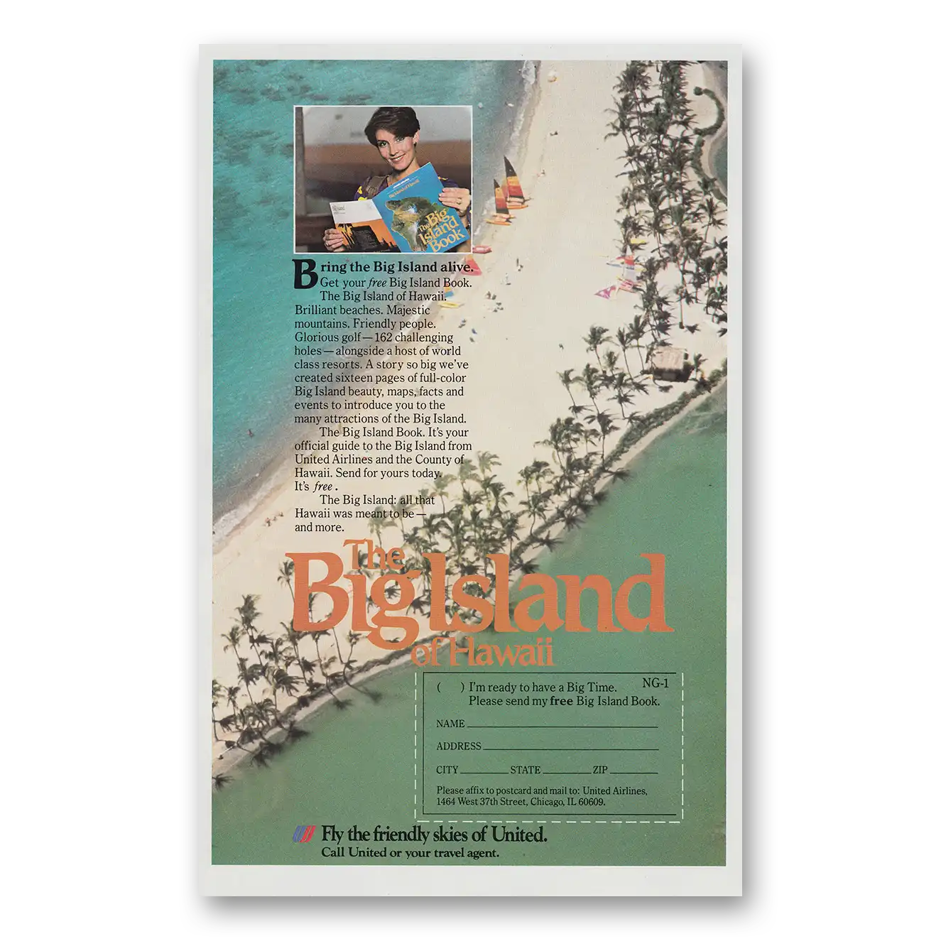 1983 United Airlines Bring the Big Island Alive Vintage Magazine Print Ad