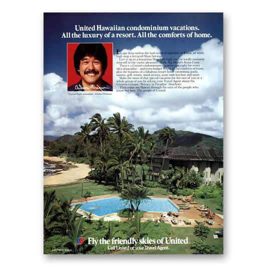 1983 United Airlines Ailama Dickson Condominium Vacations Vintage Magazine Print Ad