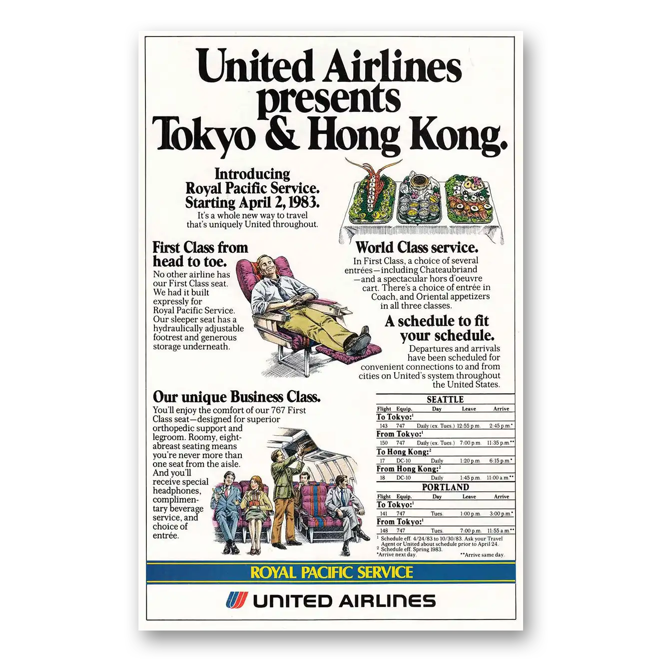 1983 United Airlines Tokyo Hong Kong Vintage Magazine Print Ad