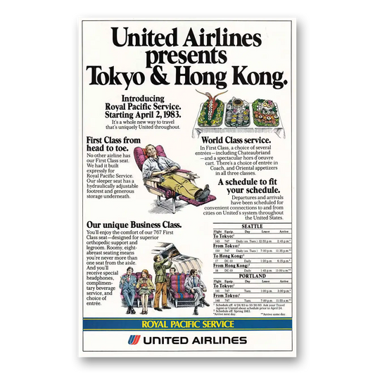 1983 United Airlines Tokyo Hong Kong Vintage Magazine Print Ad