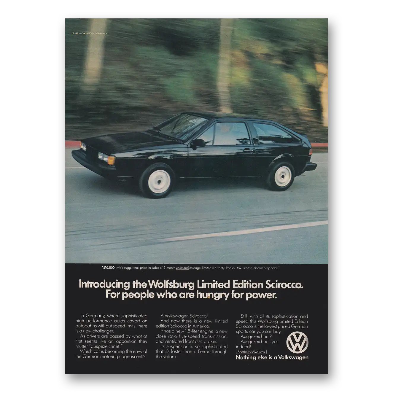 1983 Volkswagen Scirocco Wolfsburg Limited Edition Vintage Magazine Print Ad