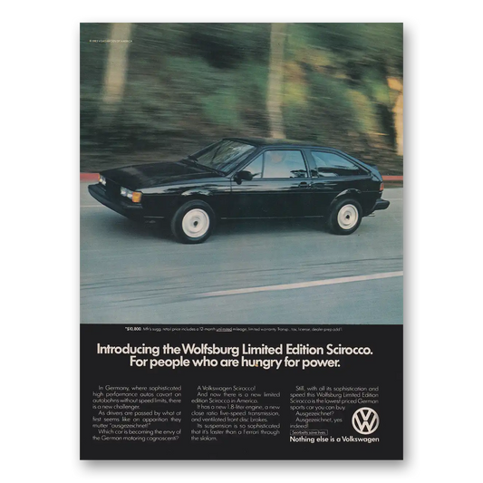 1983 Volkswagen Scirocco Wolfsburg Limited Edition Vintage Magazine Print Ad