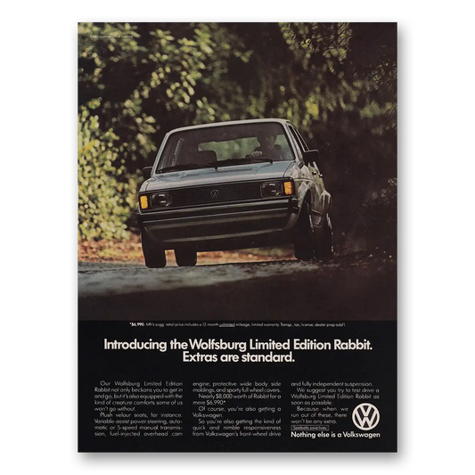 1983 Volkswagen Rabbit Wolfsburg Extras Are Standard Vintage Magazine Print Ad