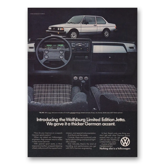 1983 Volkswagen Jetta Wolfsburg Thicker German Accent Vintage Magazine Print Ad