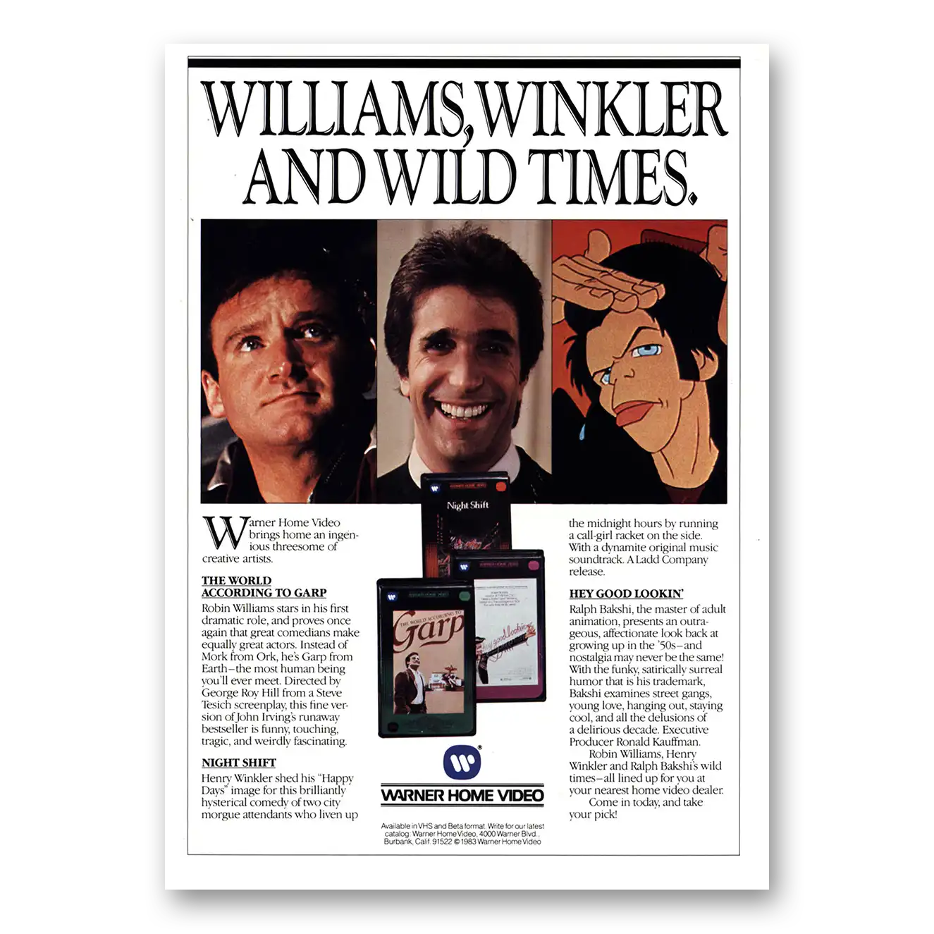 1983 Warner Brothers Williams Winkler and Wild Times Vintage Magazine Print Ad