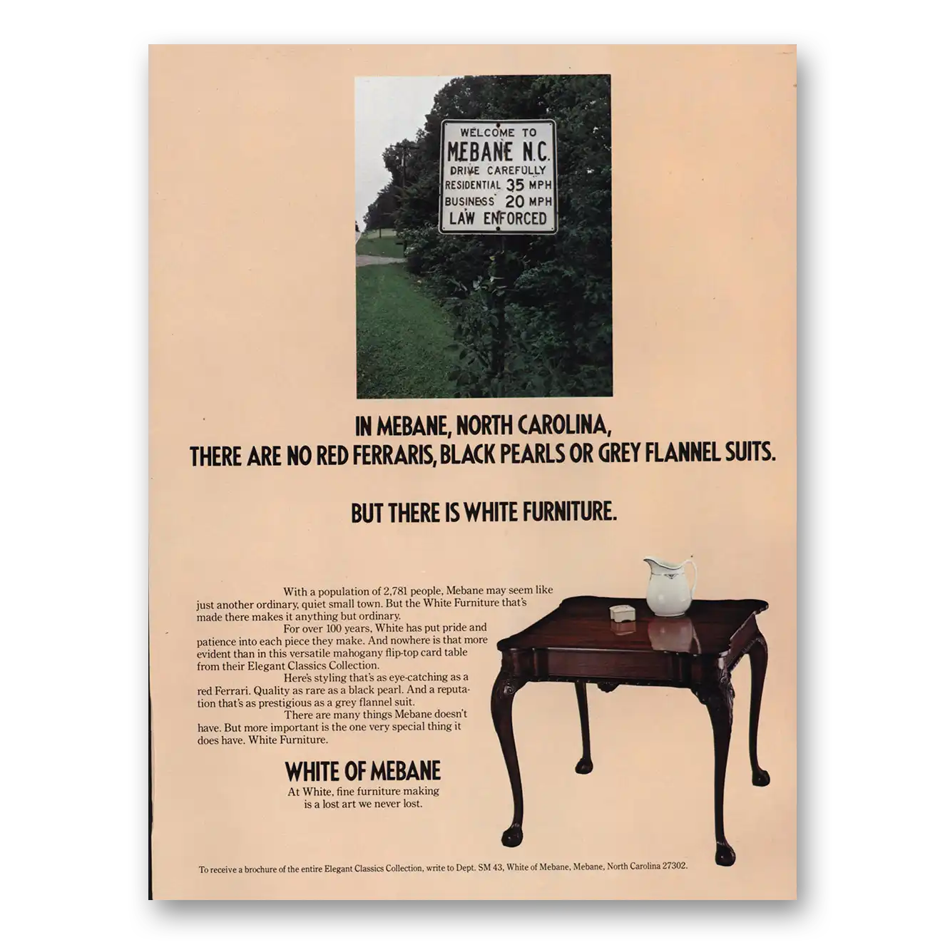 1983 White of Mebane There Are No Red Ferraris Vintage Magazine Print Ad