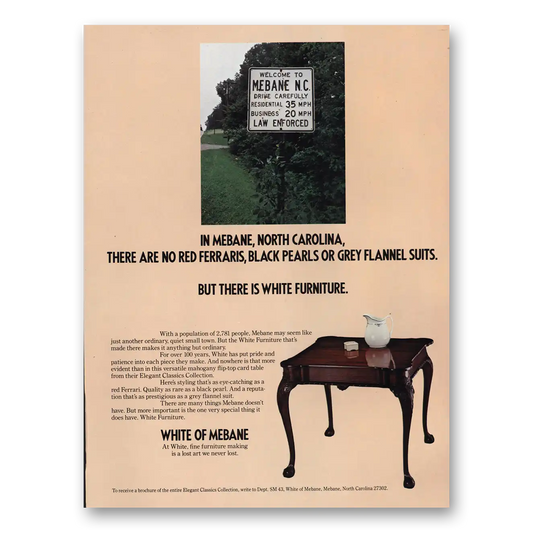 1983 White of Mebane There Are No Red Ferraris Vintage Magazine Print Ad