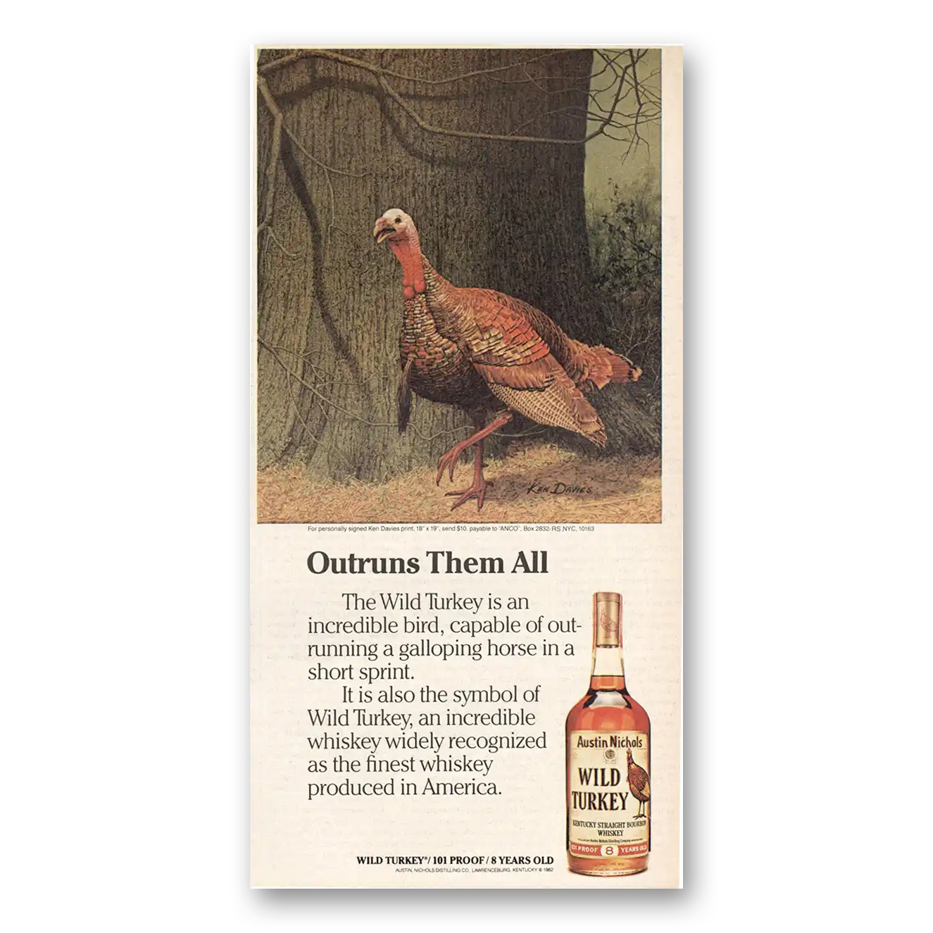 1983 Wild Turkey Bourbon Whiskey Outruns Them All Vintage Magazine Print Ad