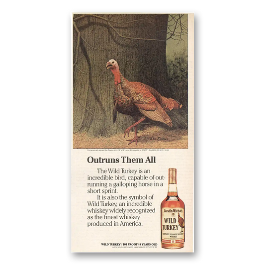 1983 Wild Turkey Bourbon Whiskey Outruns Them All Vintage Magazine Print Ad