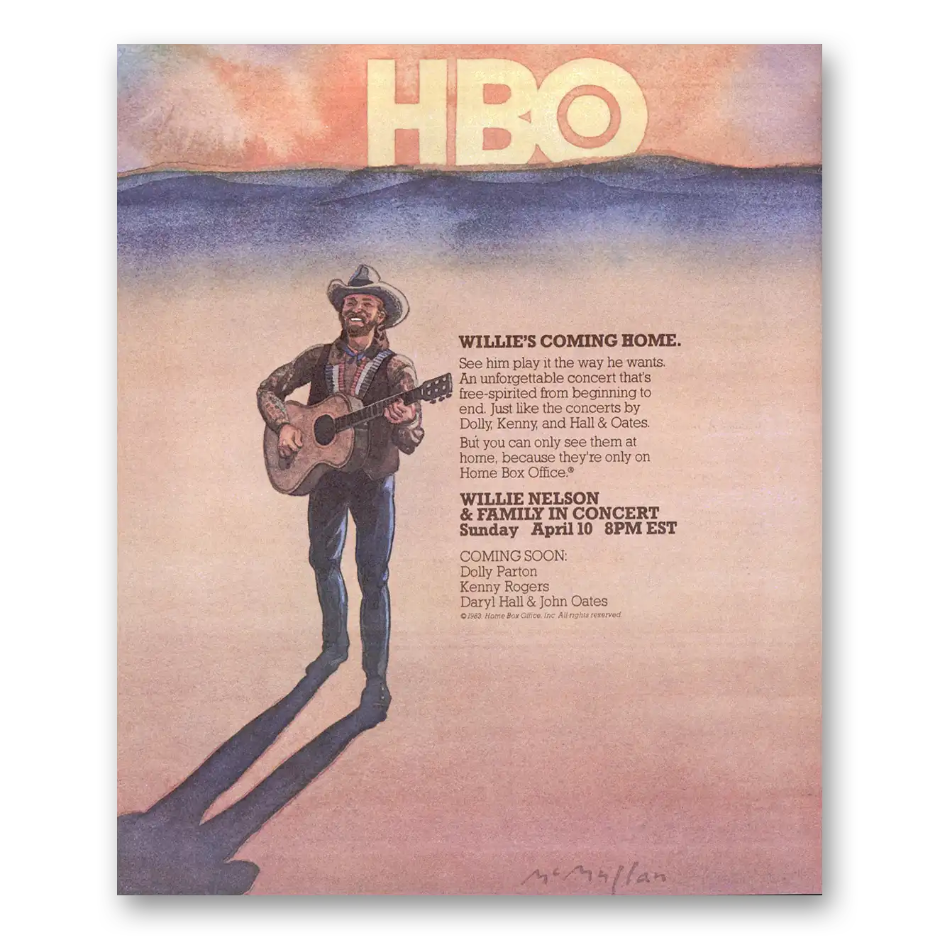 1983 Willie Nelson Promo Willie's Coming Home Vintage Magazine Print Ad