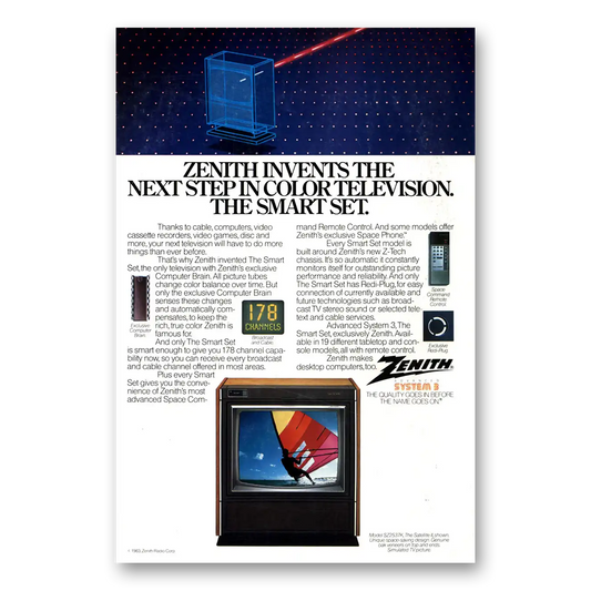 1983 Zenith Television Invents the Smart Set Vintage Magazine Print Ad