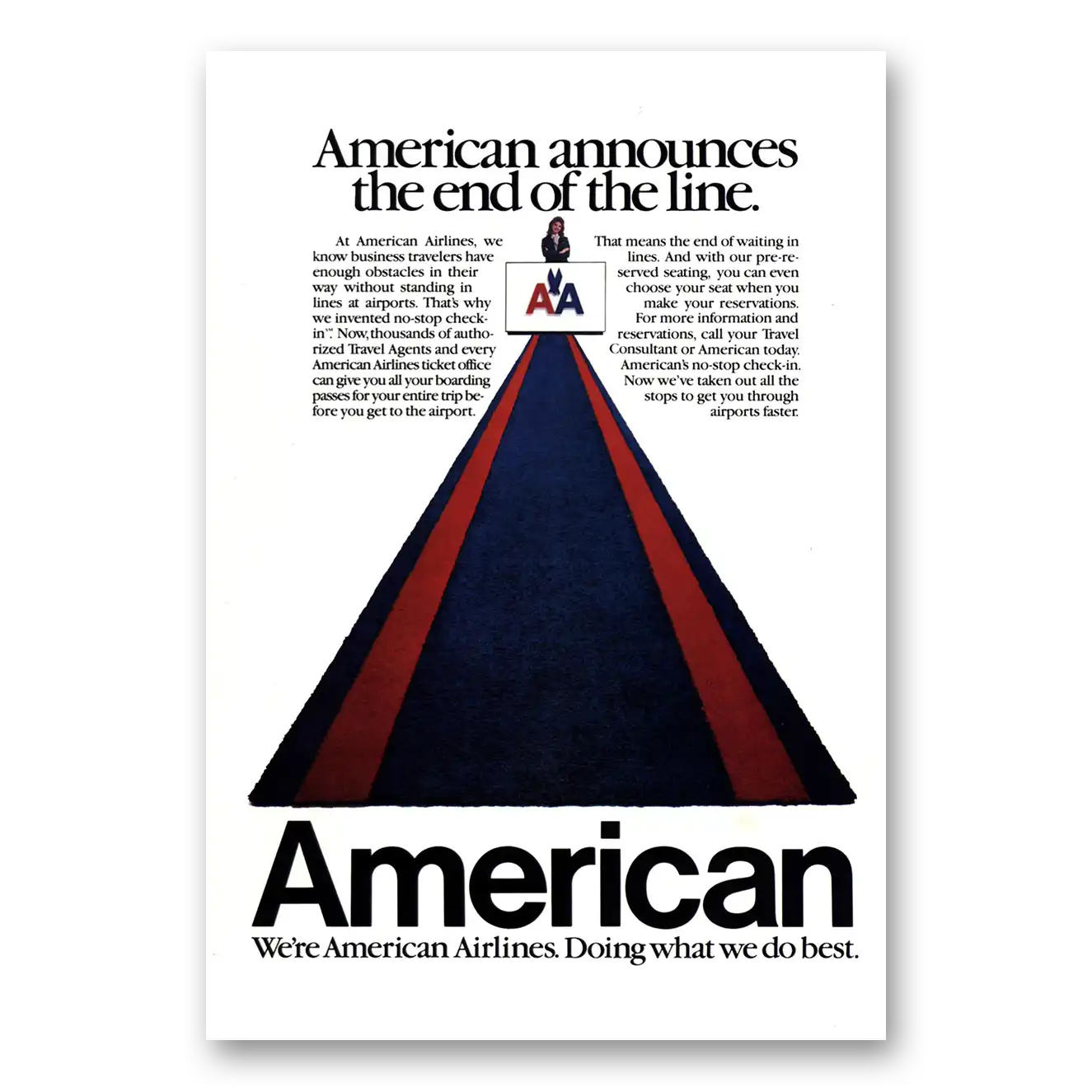 1984 American Airlines End of the Line No Stop Check In Vintage Magazine Print Ad