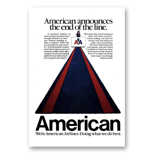 1984 American Airlines End of the Line No Stop Check In Vintage Magazine Print Ad