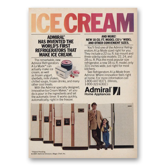 1984 Admiral Refrigerator First Refrigerators That Make Ice Cream Vintage Magazine Print Ad