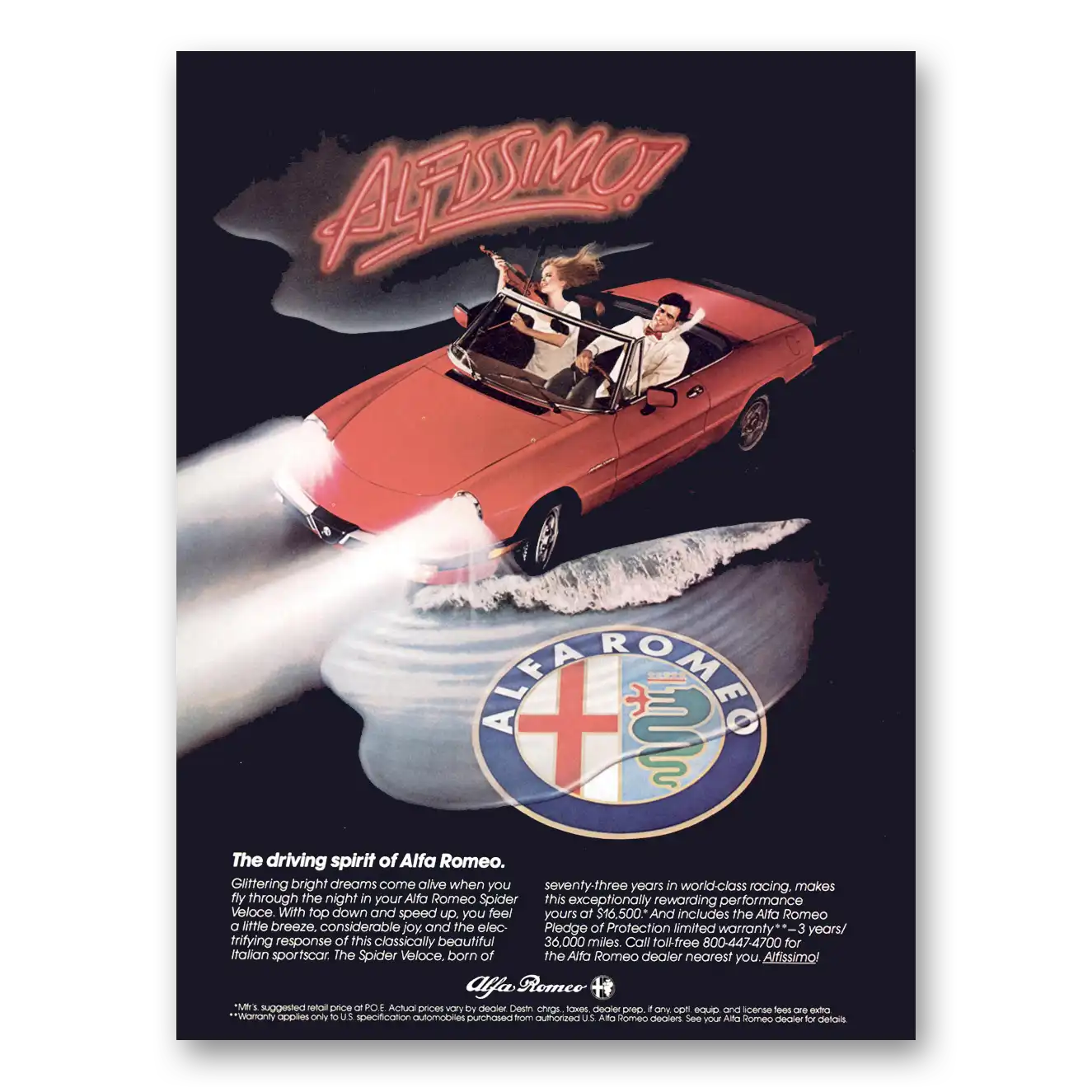 1984 Alfa Romeo Spider Alfissimo Driving Spirit Vintage Magazine Print Ad