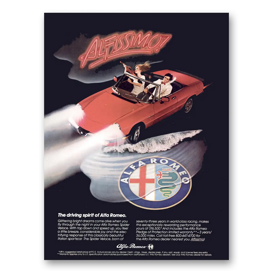 1984 Alfa Romeo Spider Alfissimo Driving Spirit Vintage Magazine Print Ad