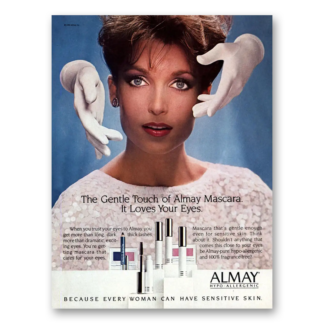 1984 Almay Mascara Gentle Touch Loves Your Eyes Vintage Magazine Print Ad