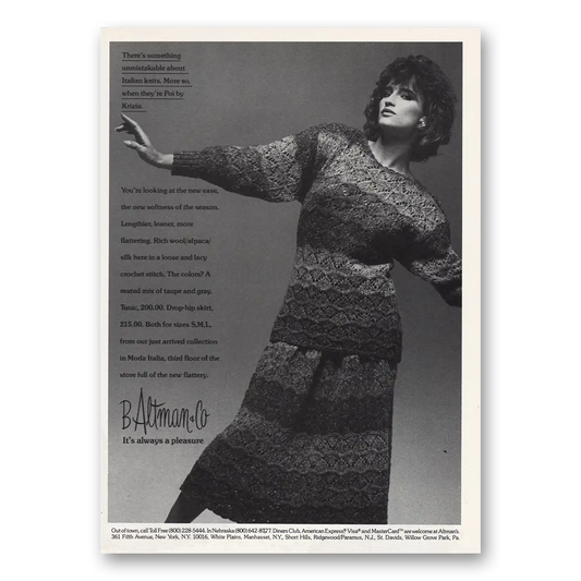 1984 B Altman Italian Knits Vintage Magazine Print Ad