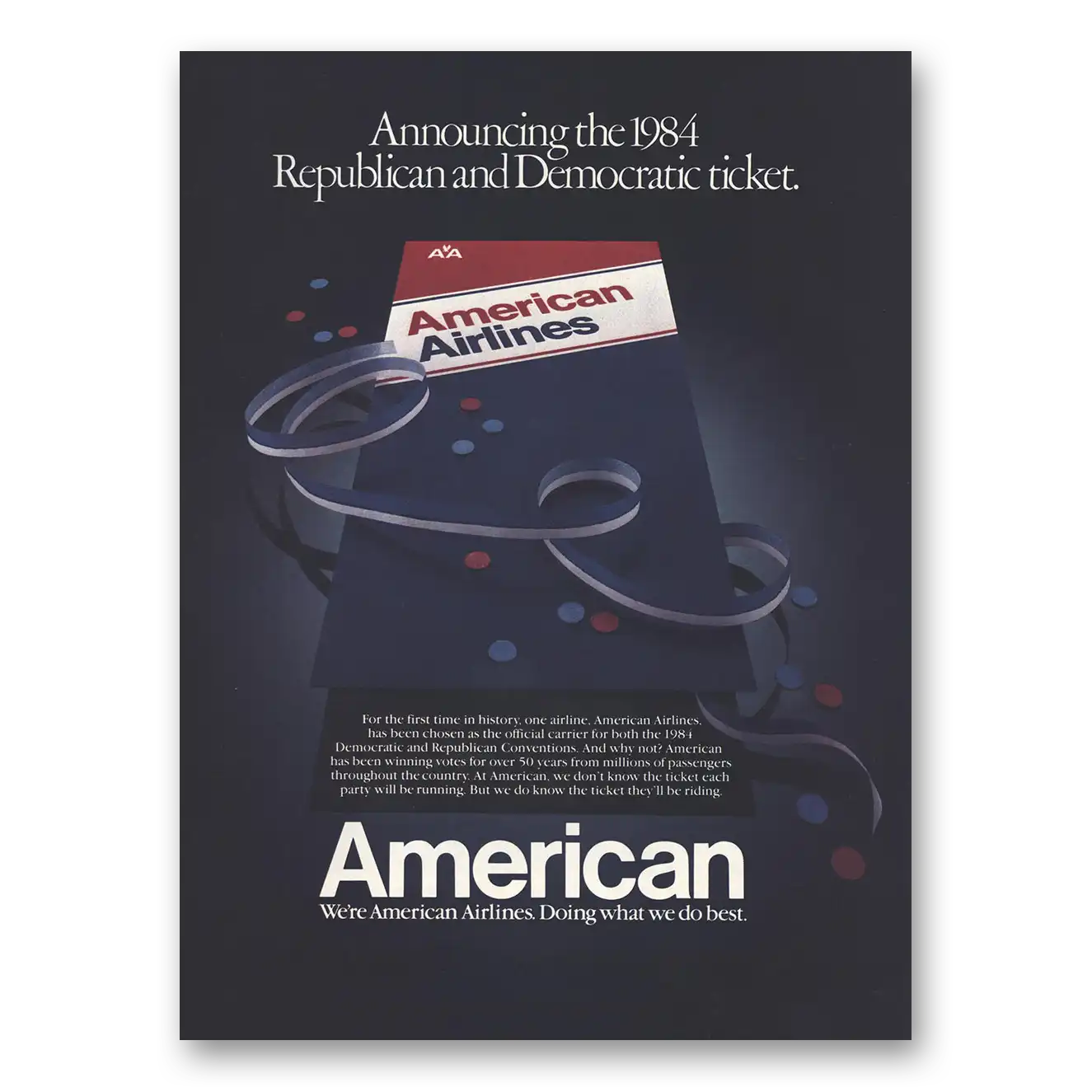 1984 American Airlines Republican and Democratic Ticket Vintage Magazine Print Ad