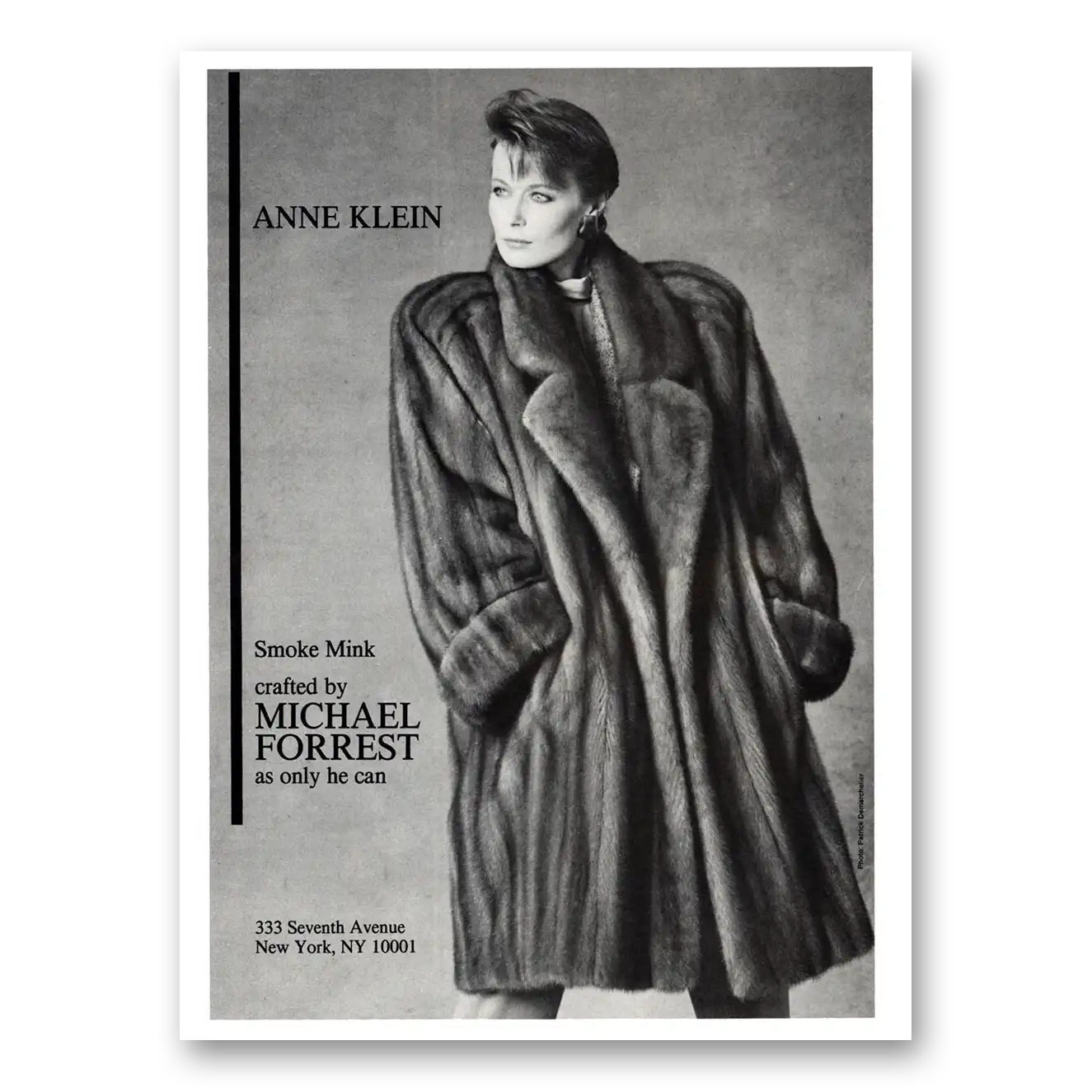 1984 Anne Klein Smoke Mink Michael Forrest Vintage Magazine Print Ad