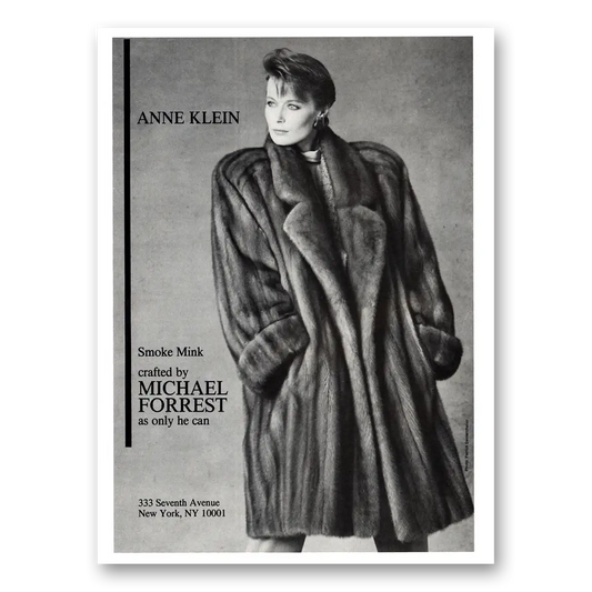 1984 Anne Klein Smoke Mink Michael Forrest Vintage Magazine Print Ad