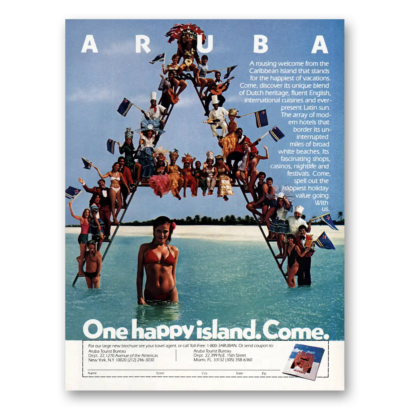 1984 Aruba One Happy Island Come Vintage Magazine Print Ad