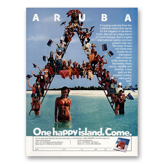 1984 Aruba One Happy Island Come Vintage Magazine Print Ad