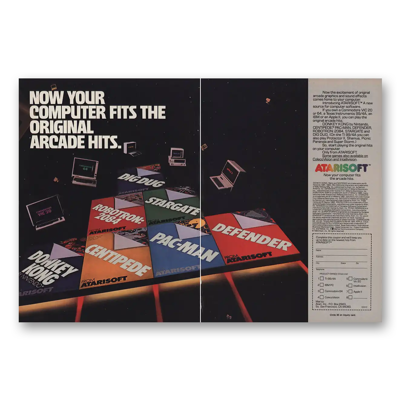 1983 Atari Atarisoft Original Arcade Hits Vintage Magazine Print Ad