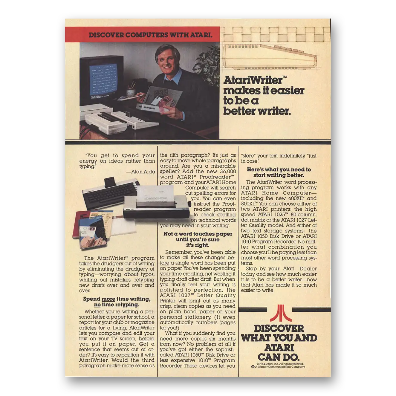 1984 AtariWriter Alan Alda Makes It Easier Vintage Magazine Print Ad