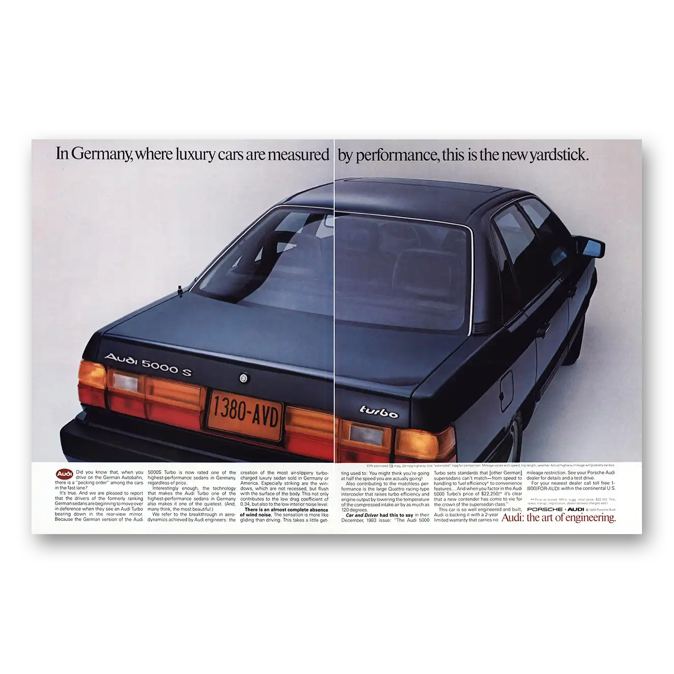 1984 Audi This Is the New Yardstick Vintage Magazine Print Ad