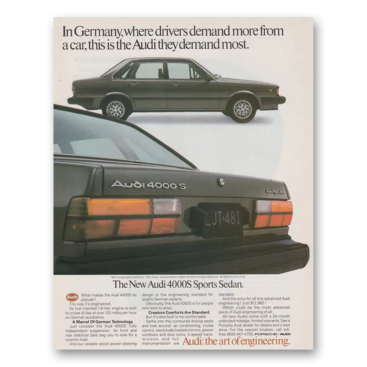 1983 Audi 4000 Germany Where Drivers Demand More Vintage Magazine Print Ad