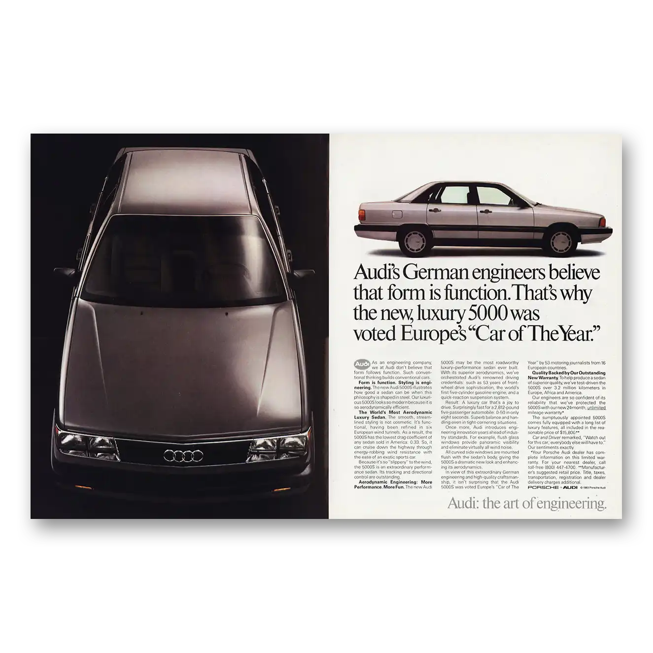 1984 Audi 5000 German Engineers Form Is Function Vintage Magazine Print Ad