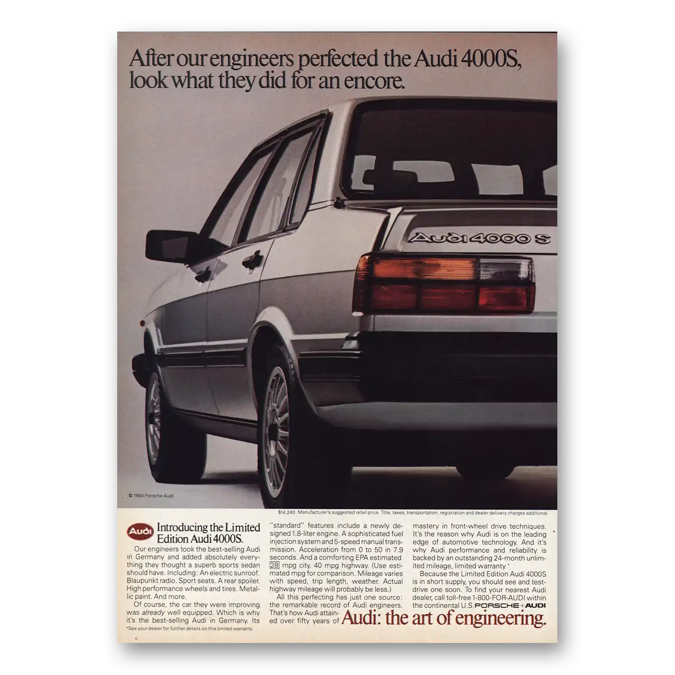 1984 Audi 4000 Look What They Did For An Encore Vintage Magazine Print Ad