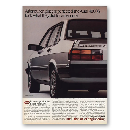 1984 Audi 4000 Look What They Did For An Encore Vintage Magazine Print Ad