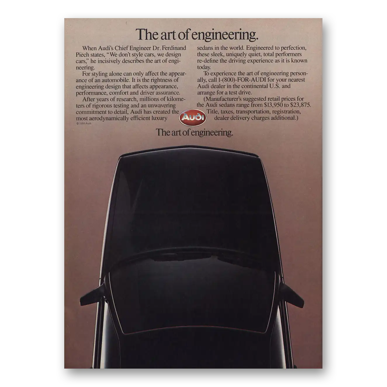 1984 Audi Art of Engineering Vintage Magazine Print Ad