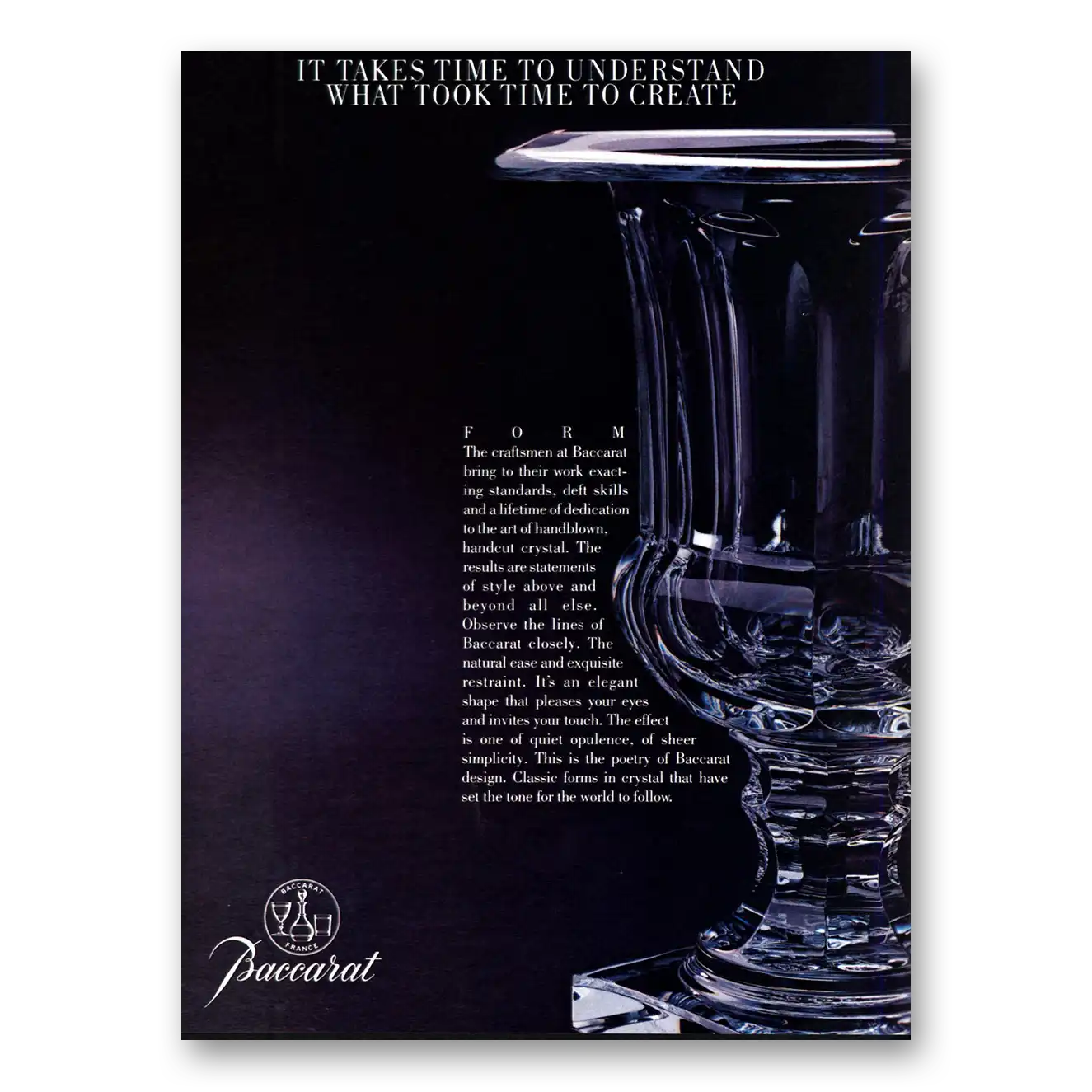 1984 Baccarat Takes Time To Understand What Took Time Vintage Magazine Print Ad