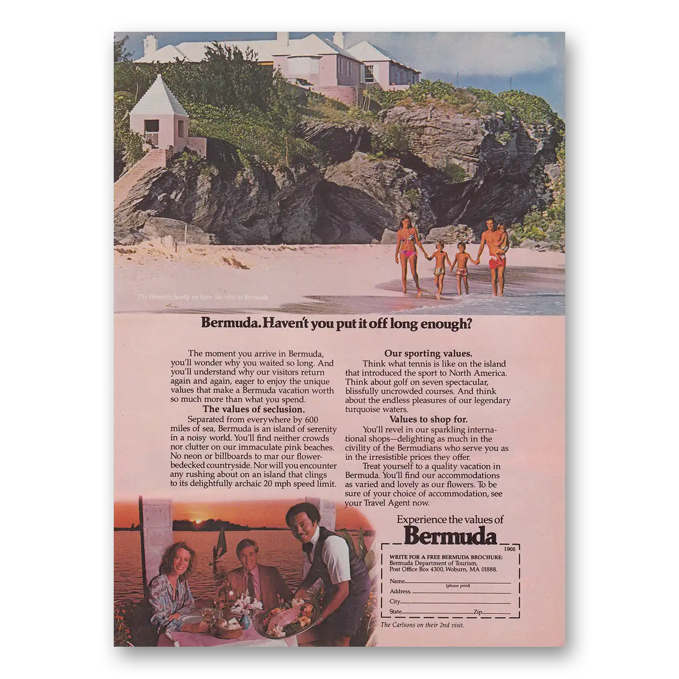 1984 Bermuda Put If Off Long Enough Vintage Magazine Print Ad