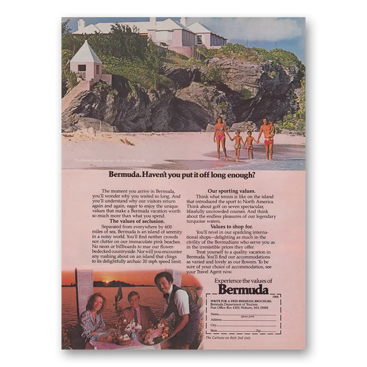 1984 Bermuda Put If Off Long Enough Vintage Magazine Print Ad