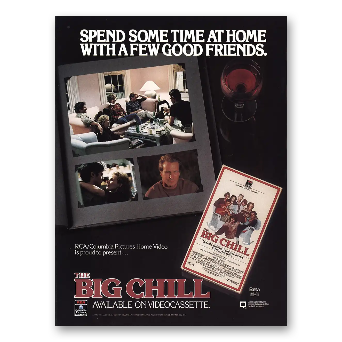 1984 Big Chill Movie Promo Home Video Videocassette Vintage Magazine Print Ad