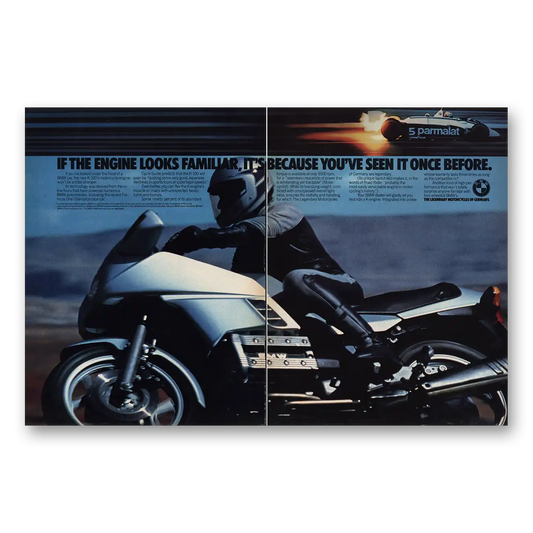 1984 BMW Motorcycles K100 If the Engine Looks Familiar Vintage Magazine Print Ad