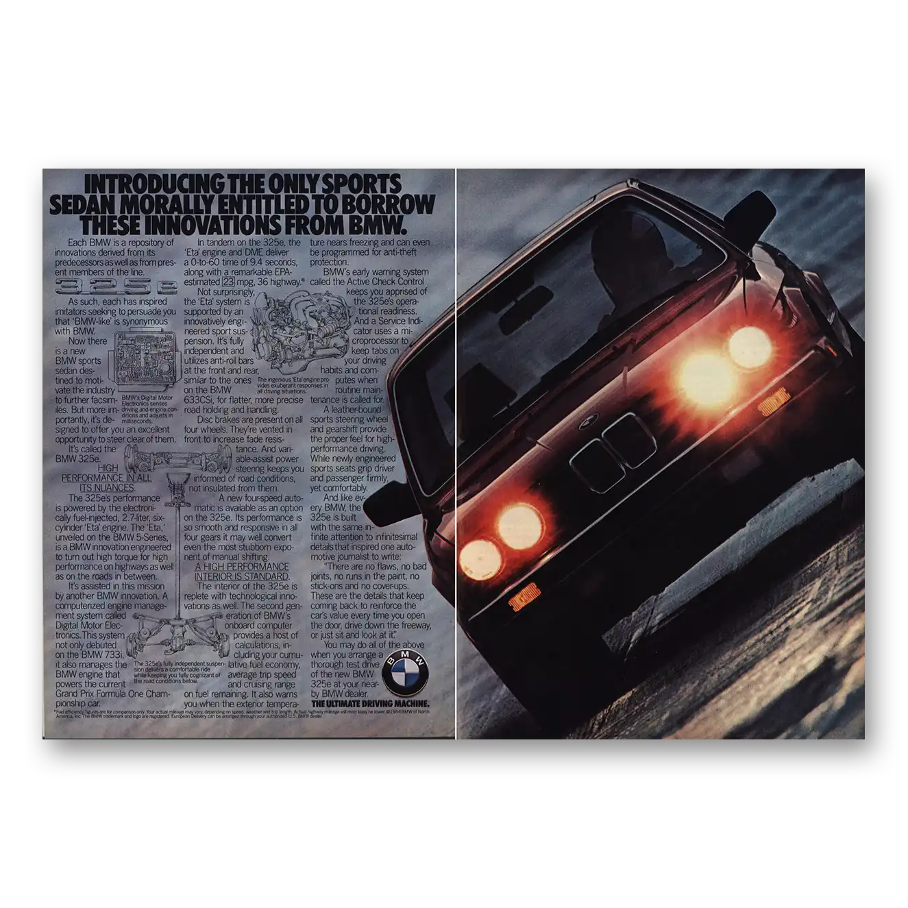 1984 BMW 3 Series Sports Sedan Morally Entitled Vintage Magazine Print Ad